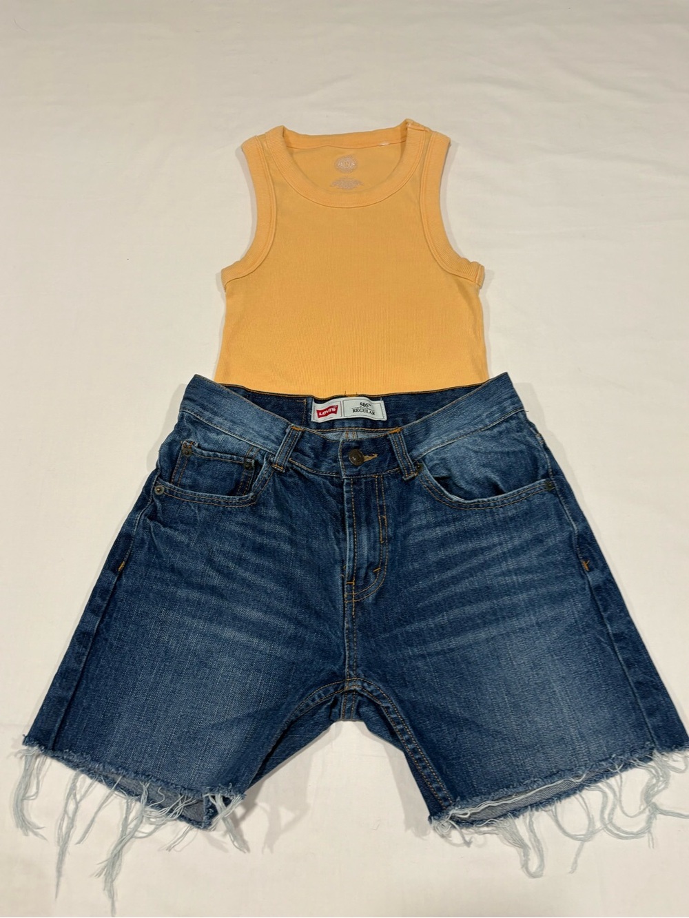 Levi's Blue Denim Cutoff Shorts with Frayed Hem